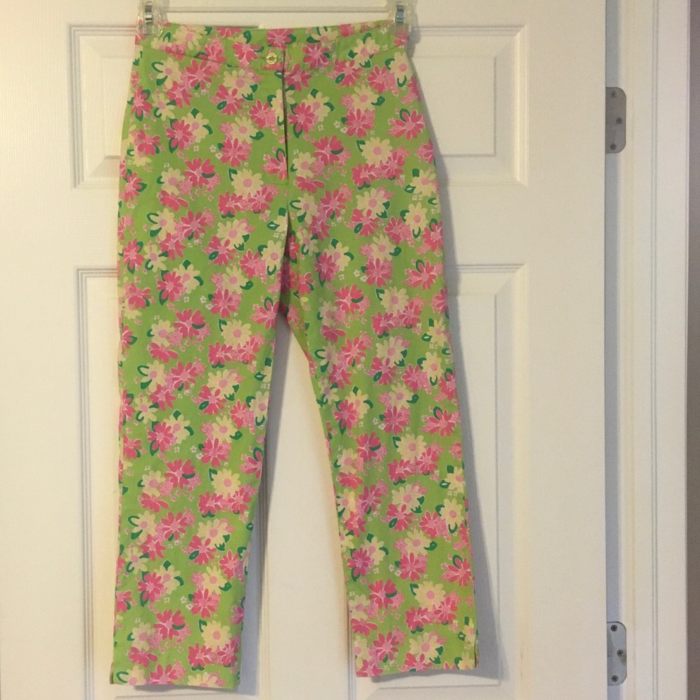 Lilly Pulitzer Vintage Stretch Cotton Capri Pants Green Rhinodendrum 2